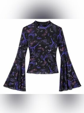Thorn & Fable Whimsygoth Mesh Bell Sleeve Top Fairy Grunge Dark Academia Small